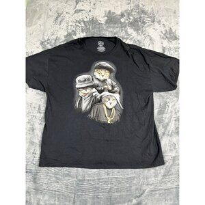 Hug Life Gangster Cats Graphic Black T-Shirt 3XL ODM 100% Cotton Casual Mens
